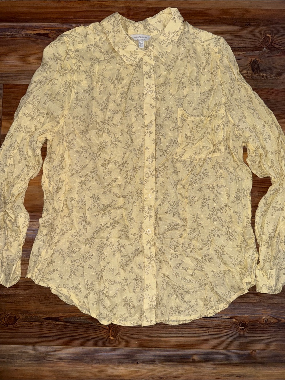 Lucky Brand Botanical Print Button Down Blouse Women’s XL Ivory